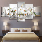 Metallic White Orchids 5 Piece - Canvas Wall Art Painting