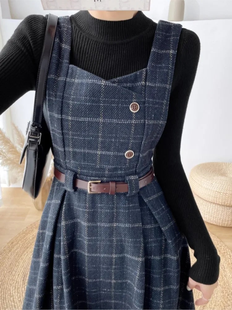 Sylis-Mode - Women Stylish Vintage Checkered Dress