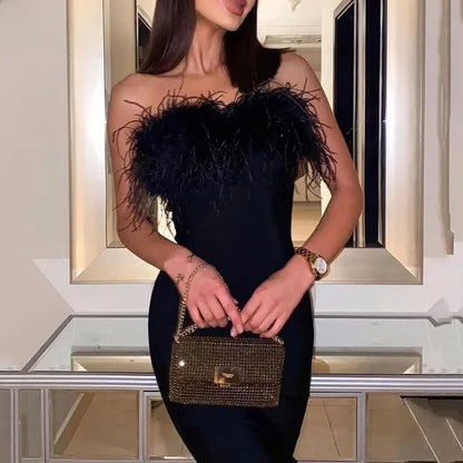 Sylis strapless dress with feathers