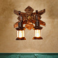 Black Candle/Lantern Wall Lighting Vintage Style Clear Glass/Marble 2-Light Indoor Wall Sconce with Wooden Back Plate