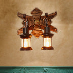 Black Candle/Lantern Wall Lighting Vintage Style Clear Glass/Marble 2-Light Indoor Wall Sconce with Wooden Back Plate