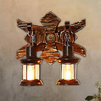 Black Candle/Lantern Wall Lighting Vintage Style Clear Glass/Marble 2-Light Indoor Wall Sconce with Wooden Back Plate