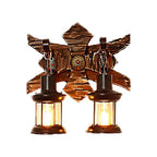 Black Candle/Lantern Wall Lighting Vintage Style Clear Glass/Marble 2-Light Indoor Wall Sconce with Wooden Back Plate