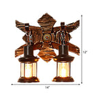 Black Candle/Lantern Wall Lighting Vintage Style Clear Glass/Marble 2-Light Indoor Wall Sconce with Wooden Back Plate