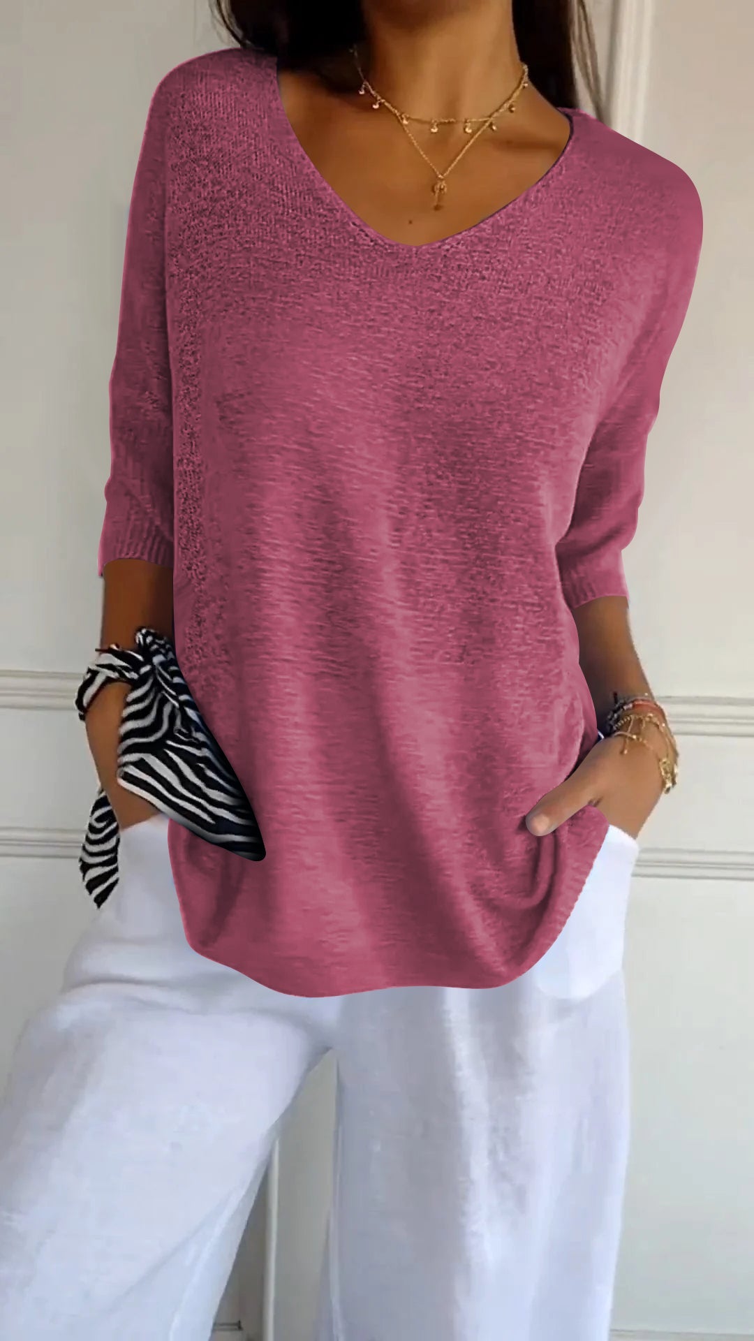 Sylis | color knit top with V-neck