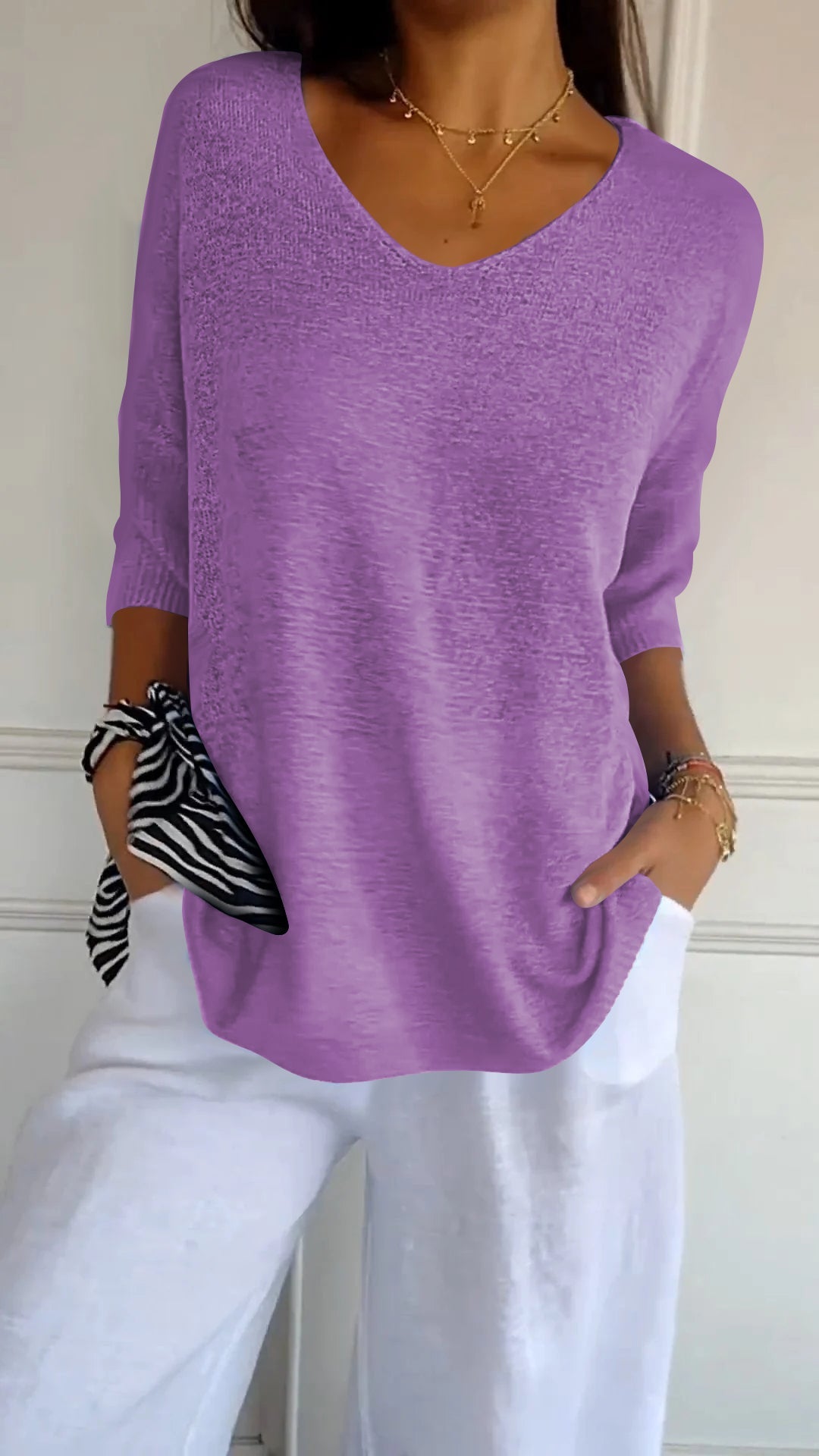 Sylis | color knit top with V-neck