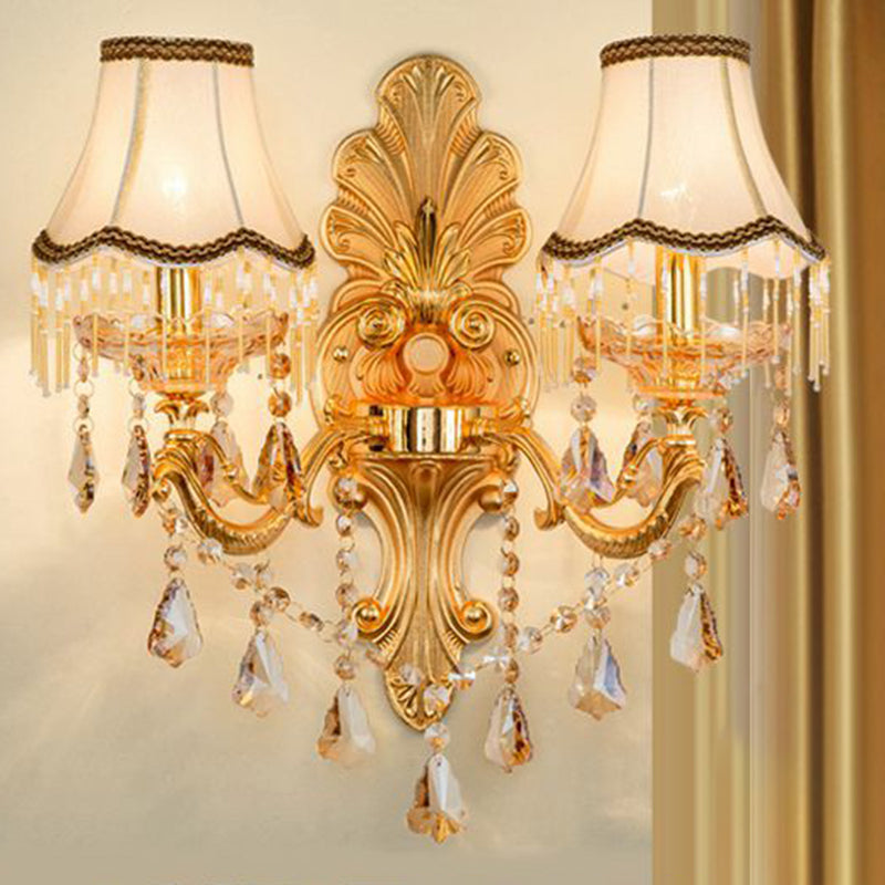 Victorian Candle Wall Sconces Lighting Metal Wall Mount Light with Shade and Crystal Decor