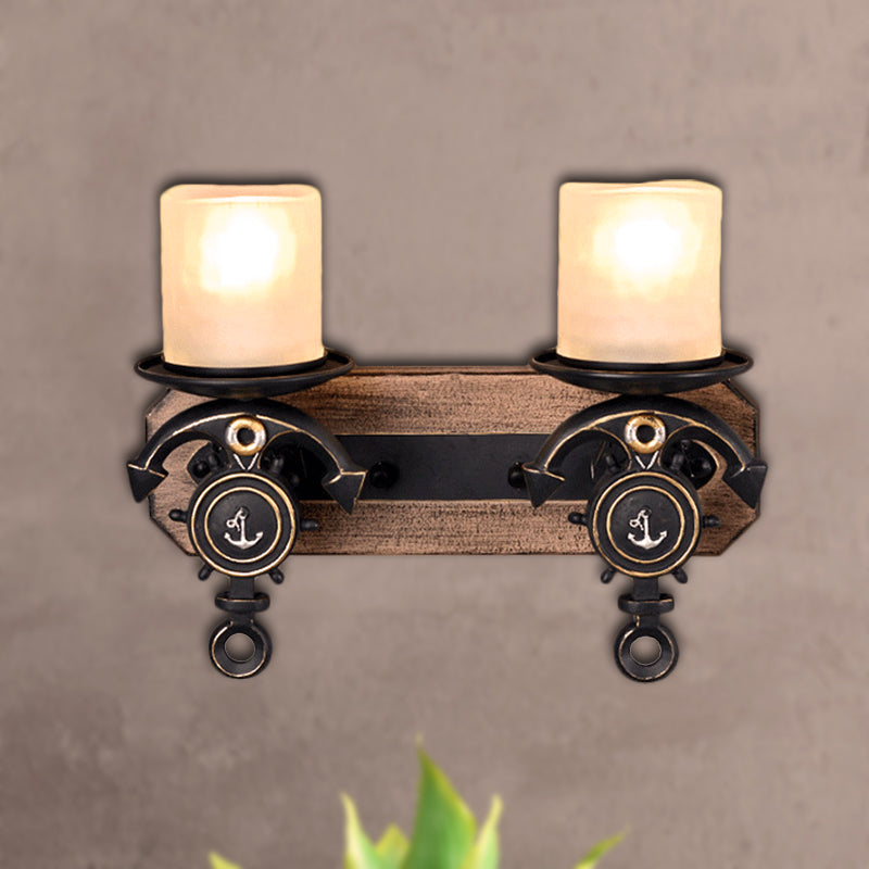 Candlestick Wall Lamp Country Style Opal Glass 1/2-Light Black and Gold Wall Fixture with Resin Anchor Design