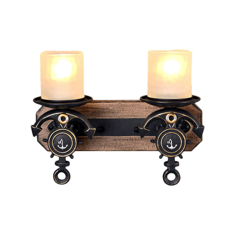 Candlestick Wall Lamp Country Style Opal Glass 1/2-Light Black and Gold Wall Fixture with Resin Anchor Design