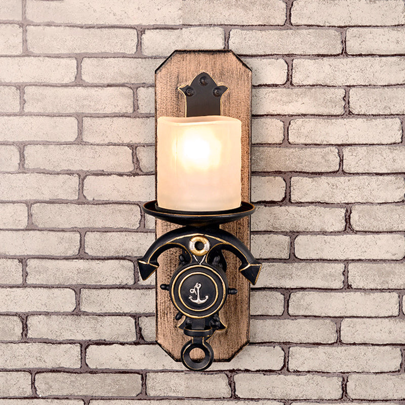 Candlestick Wall Lamp Country Style Opal Glass 1/2-Light Black and Gold Wall Fixture with Resin Anchor Design