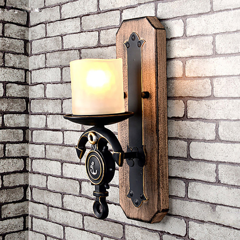 Candlestick Wall Lamp Country Style Opal Glass 1/2-Light Black and Gold Wall Fixture with Resin Anchor Design