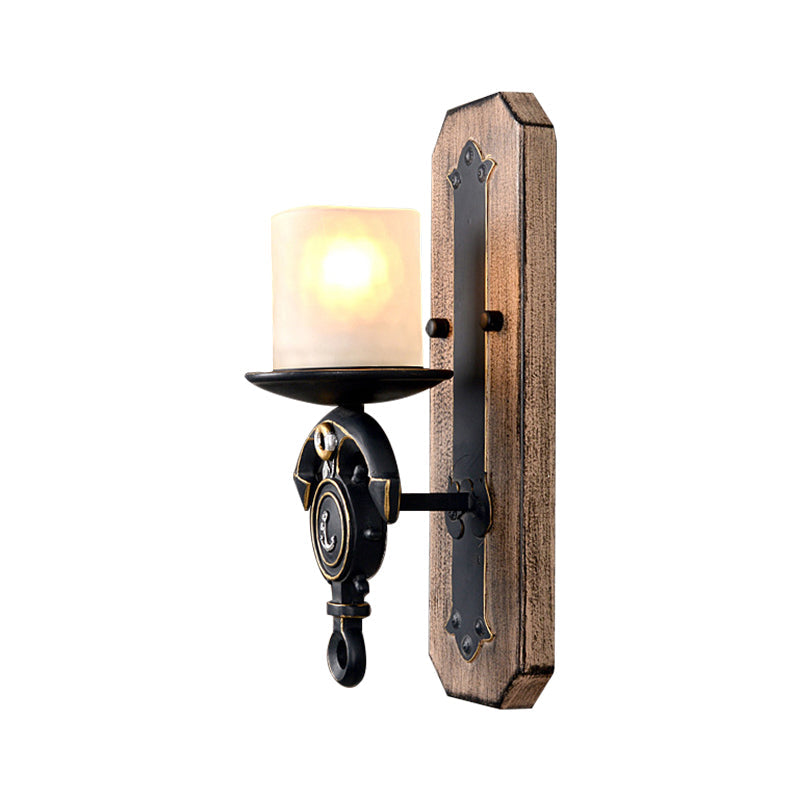 Candlestick Wall Lamp Country Style Opal Glass 1/2-Light Black and Gold Wall Fixture with Resin Anchor Design