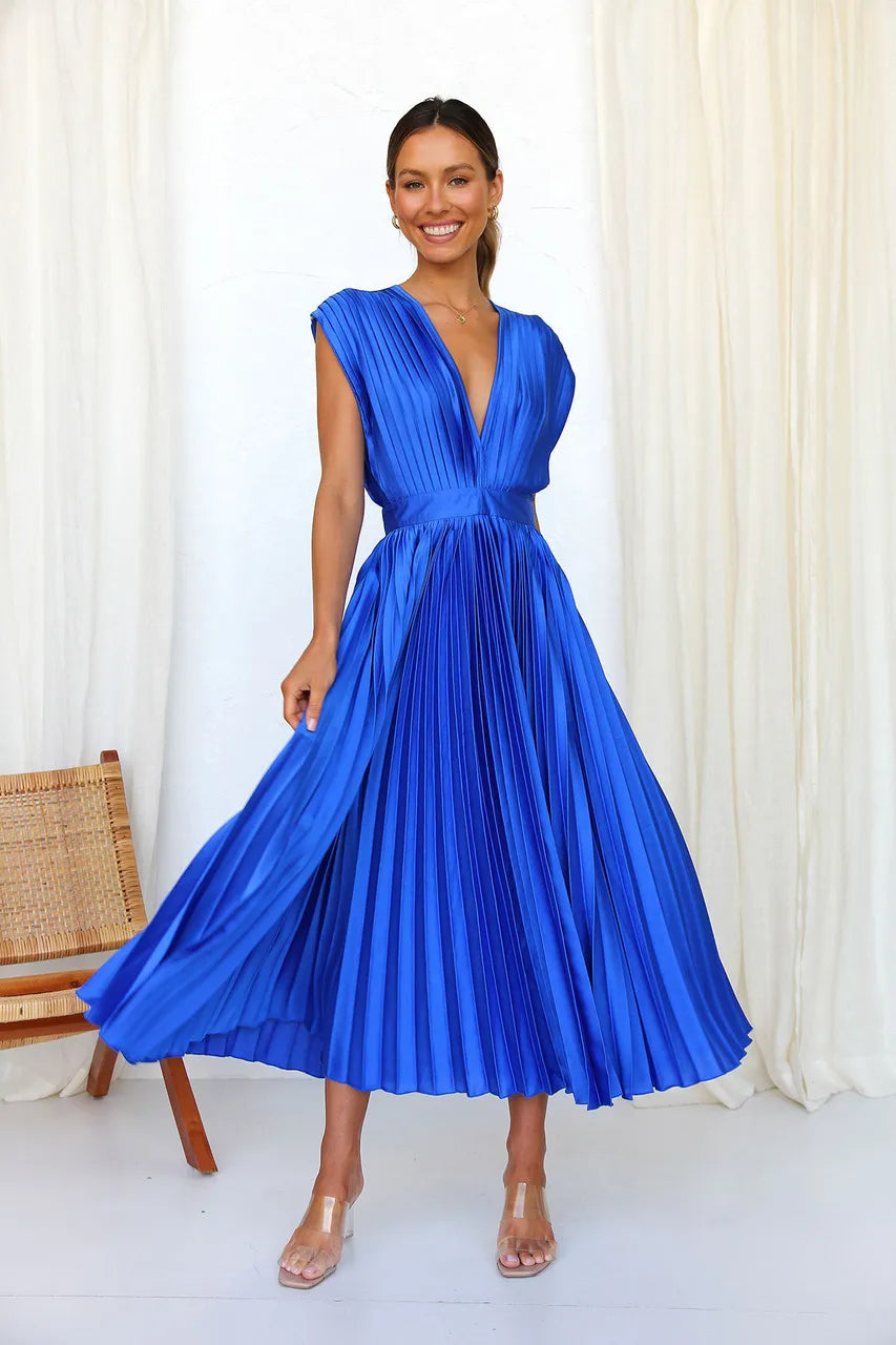 Sylis | Pleated Plunge Midi Dress