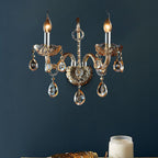 Amber Glass Candle Holder Light Modernism 1/2 Heads Bedroom Wall Light Lamp with Crystal Drop Accent