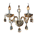 Amber Glass Candle Holder Light Modernism 1/2 Heads Bedroom Wall Light Lamp with Crystal Drop Accent