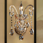 Amber Glass Candle Holder Light Modernism 1/2 Heads Bedroom Wall Light Lamp with Crystal Drop Accent