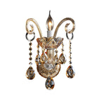 Amber Glass Candle Holder Light Modernism 1/2 Heads Bedroom Wall Light Lamp with Crystal Drop Accent