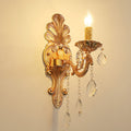 Candle Holder Wall Lamp Postmodern Metal 1/2 Heads Living Room Sconce Lamp in Brass with Crystal Drop Accent