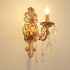 Candle Holder Wall Lamp Postmodern Metal 1/2 Heads Living Room Sconce Lamp in Brass with Crystal Drop Accent