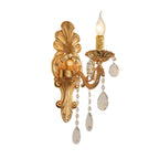 Candle Holder Wall Lamp Postmodern Metal 1/2 Heads Living Room Sconce Lamp in Brass with Crystal Drop Accent