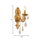 Candle Holder Wall Lamp Postmodern Metal 1/2 Heads Living Room Sconce Lamp in Brass with Crystal Drop Accent