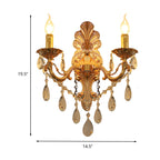 Candle Holder Wall Lamp Postmodern Metal 1/2 Heads Living Room Sconce Lamp in Brass with Crystal Drop Accent
