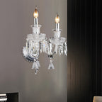 Candle holder Clear Glass Wall Lamp Fixture Modern 1/2 Cups Chrome Wall Lamp with Diamond Shaped Crystal Decoration