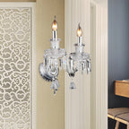 Candle holder Clear Glass Wall Lamp Fixture Modern 1/2 Cups Chrome Wall Lamp with Diamond Shaped Crystal Decoration
