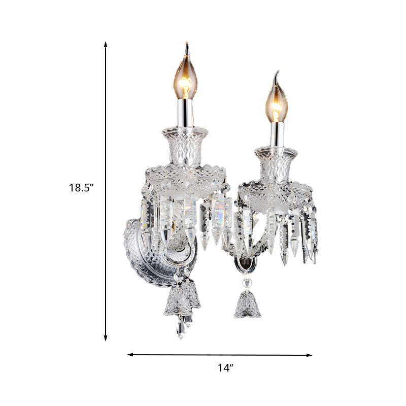 Candle holder Clear Glass Wall Lamp Fixture Modern 1/2 Cups Chrome Wall Lamp with Diamond Shaped Crystal Decoration