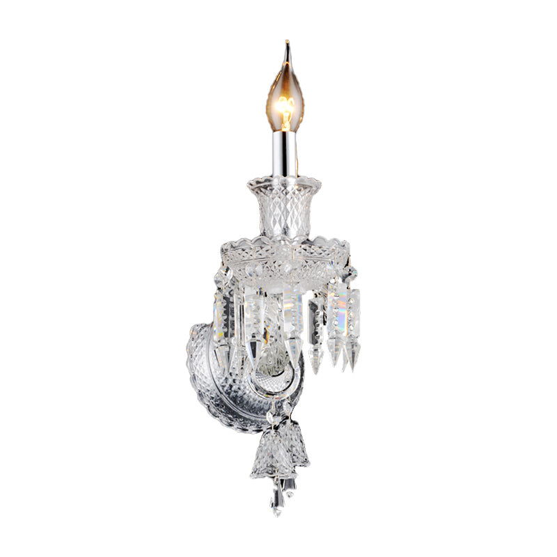 Candle holder Clear Glass Wall Lamp Fixture Modern 1/2 Cups Chrome Wall Lamp with Diamond Shaped Crystal Decoration