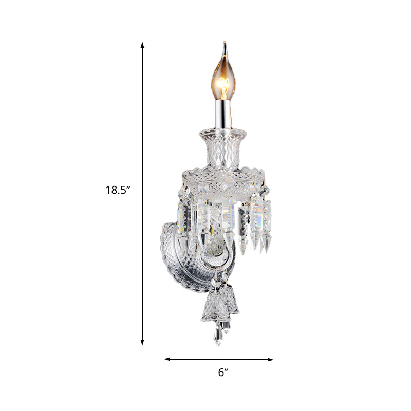 Candle holder Clear Glass Wall Lamp Fixture Modern 1/2 Cups Chrome Wall Lamp with Diamond Shaped Crystal Decoration