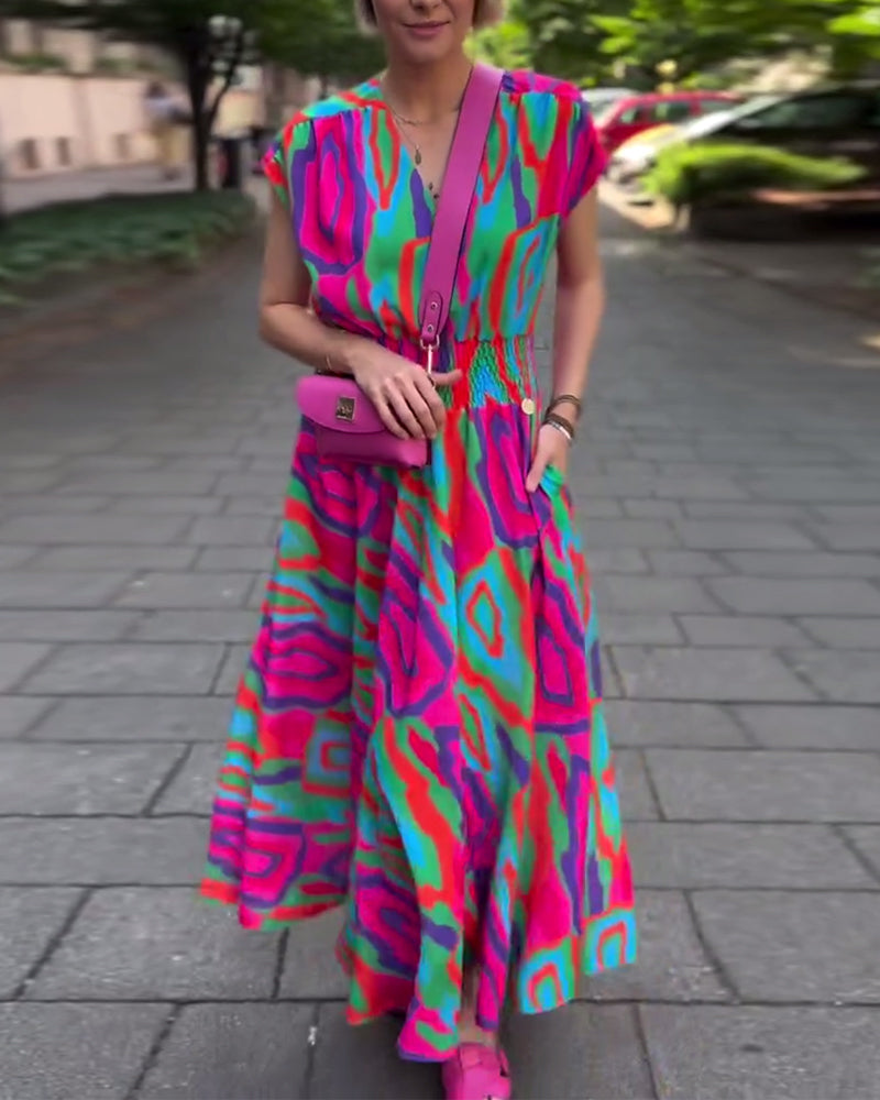 Sylis | Colorful Printed Long Dress with V-neck