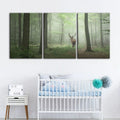 Misty Mystical Deer In The Woods-Canvas Wall Art Painting 3 Pieces