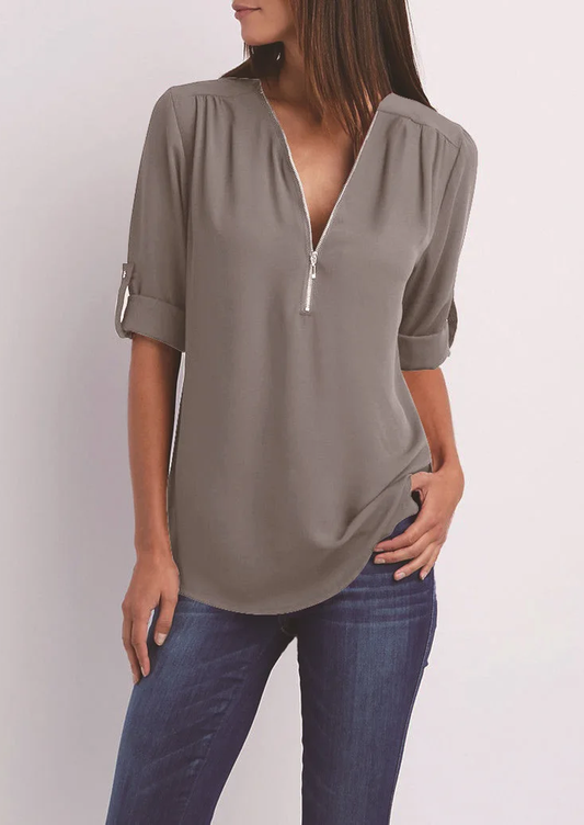 Sylis | Chic Zipped V-Neck Blouse