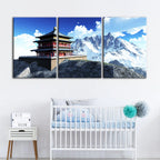 Temple In The Mountains 3 Piece - Canvas Wall Art Painting