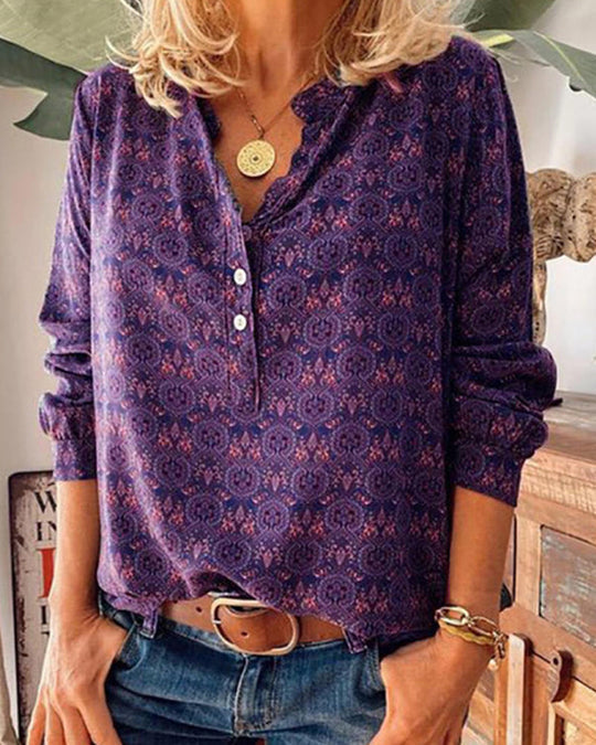 Sylis | Long sleeve blouse with vintage print