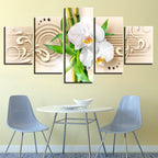 Tranquil White Orchids 5 Piece - Canvas Wall Art Painting
