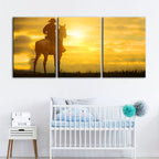 Cowboy And His Steed - Canvas Wall Art Painting 3 Pieces