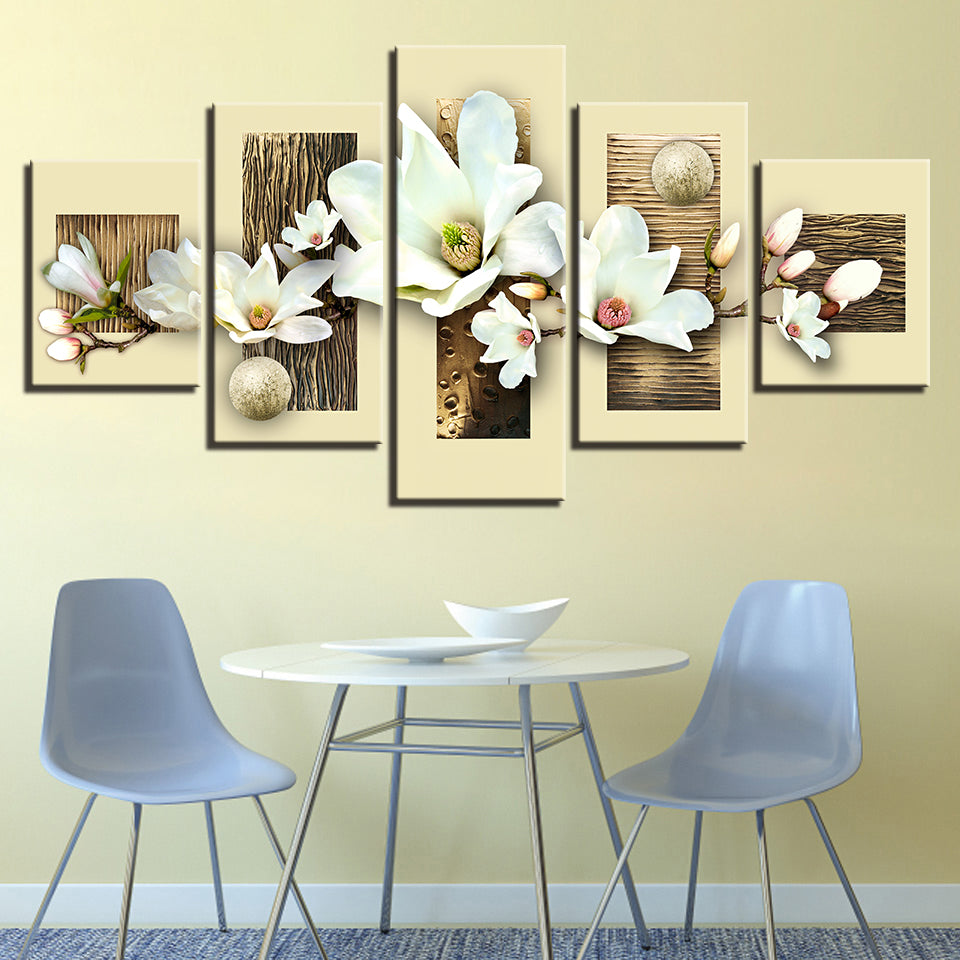 Textured Multicolored Magnolias 5 Piece - Canvas Wall Art Painting