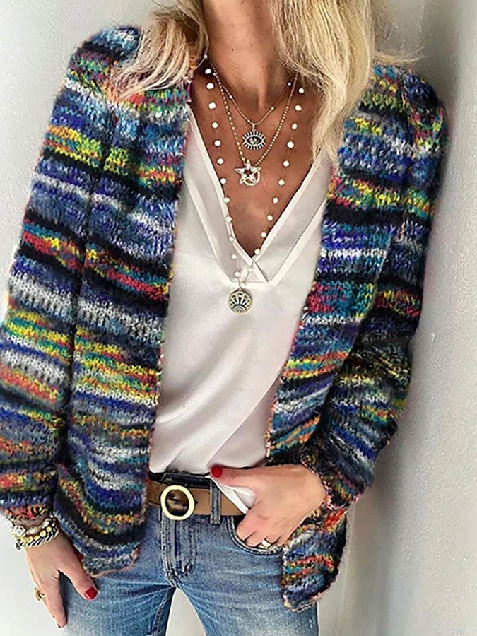 Colorful striped knit sweater for women