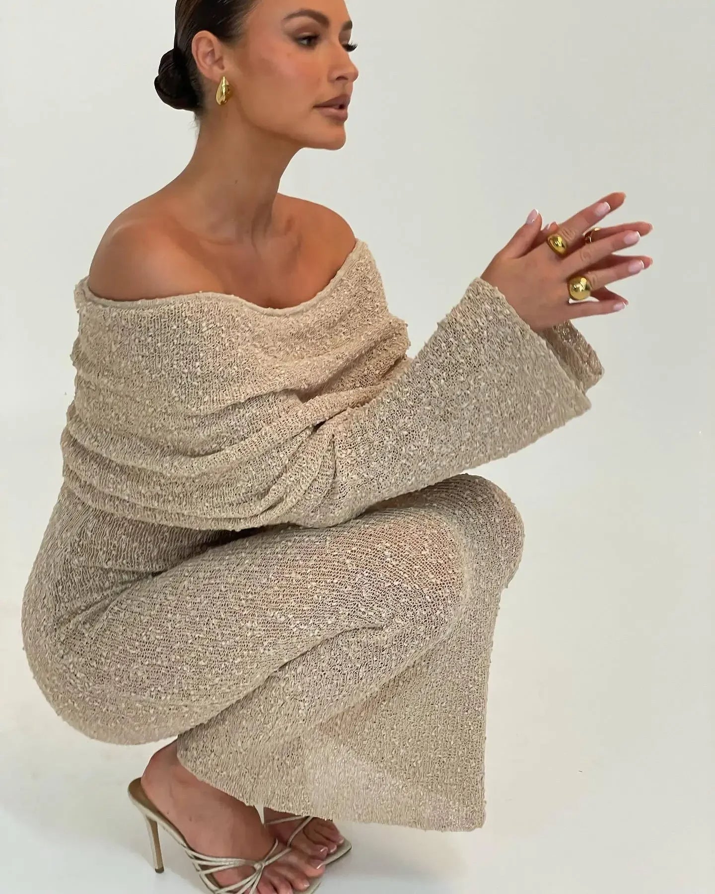 Sylis | Off Shoulder Knit Maxi Dress