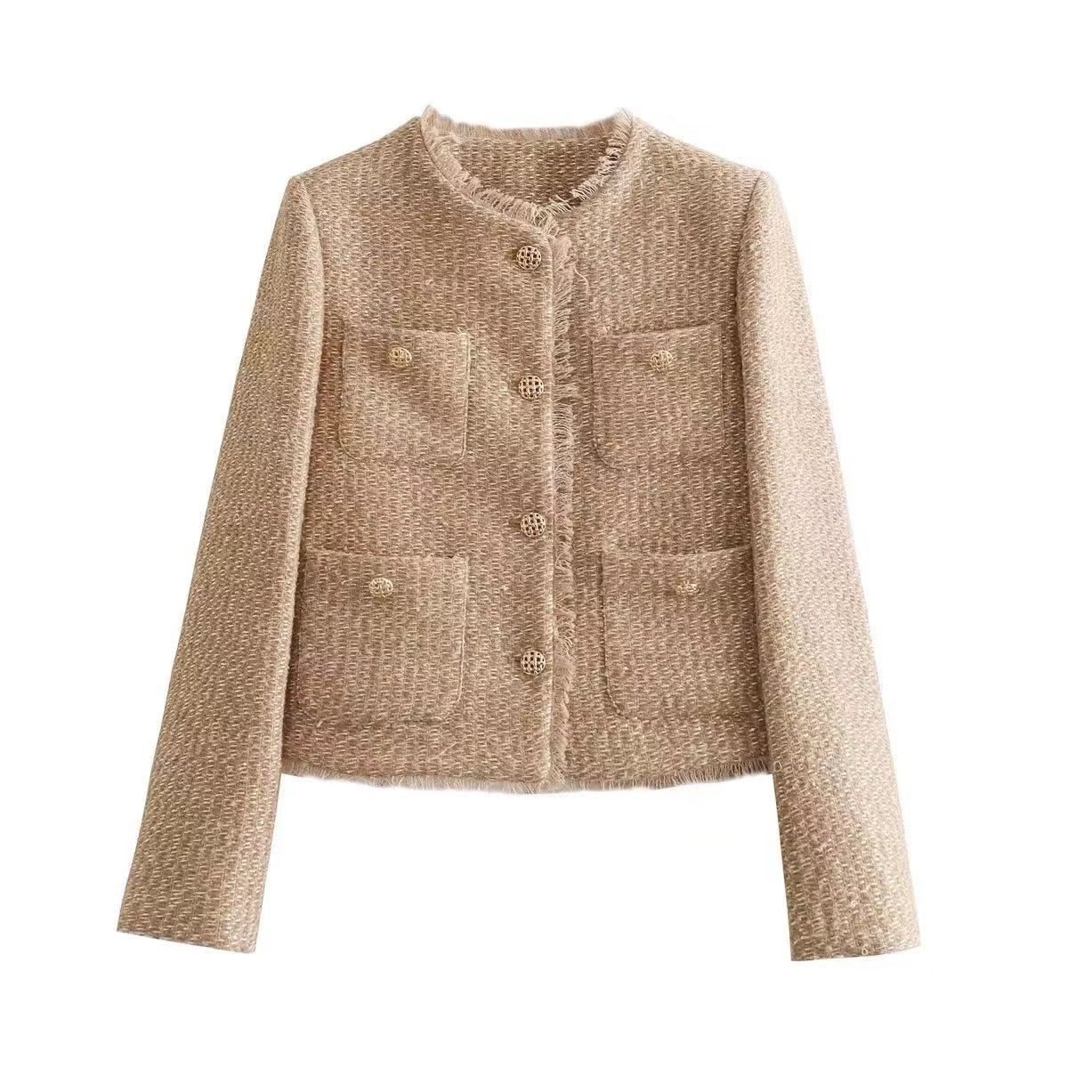 Sylis Neck Frayed Jacket with Buttons