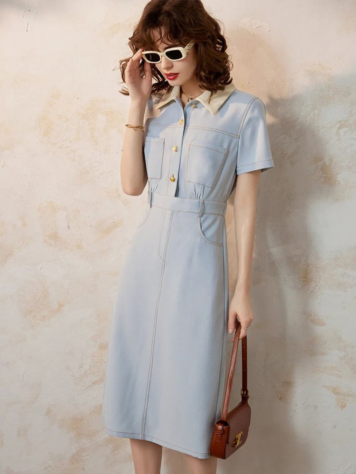 A-Line Shirt Dress with Turn-Down Collar