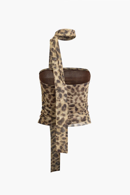 Sylis | Halter-neck top in mesh with leopard print