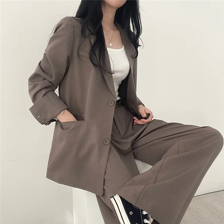 Sylis | Plain Blazer and Straight Fit Pants Set