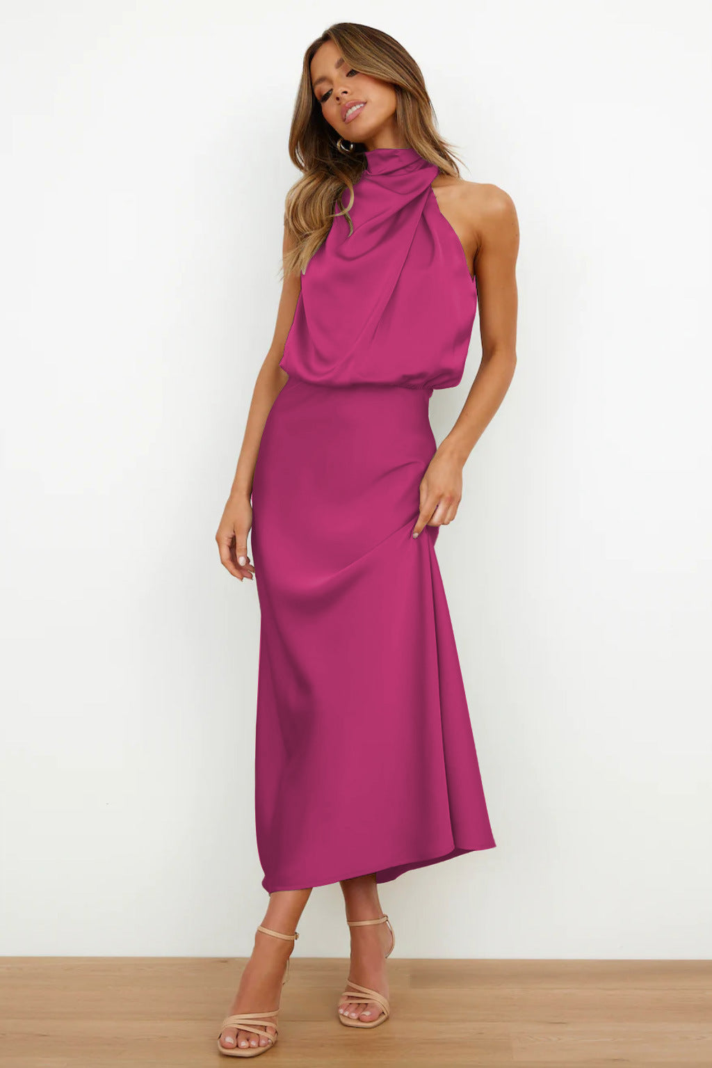 Sylis | Halter Neck Satin Maxi Dress