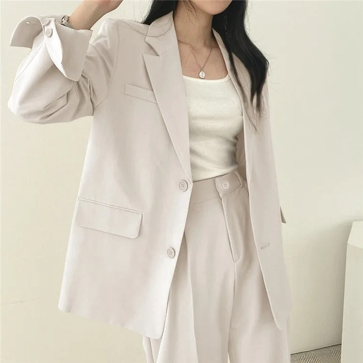 Sylis | Plain Blazer and Straight Fit Pants Set