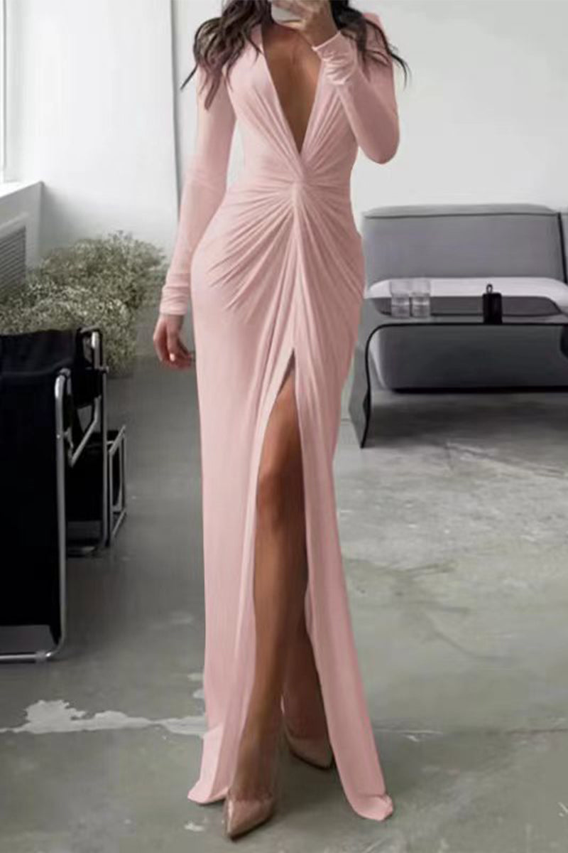 Sylis | Elegant dress with V-neck and pleated neckline