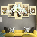 Textured Multicolored Magnolias 5 Piece - Canvas Wall Art Painting