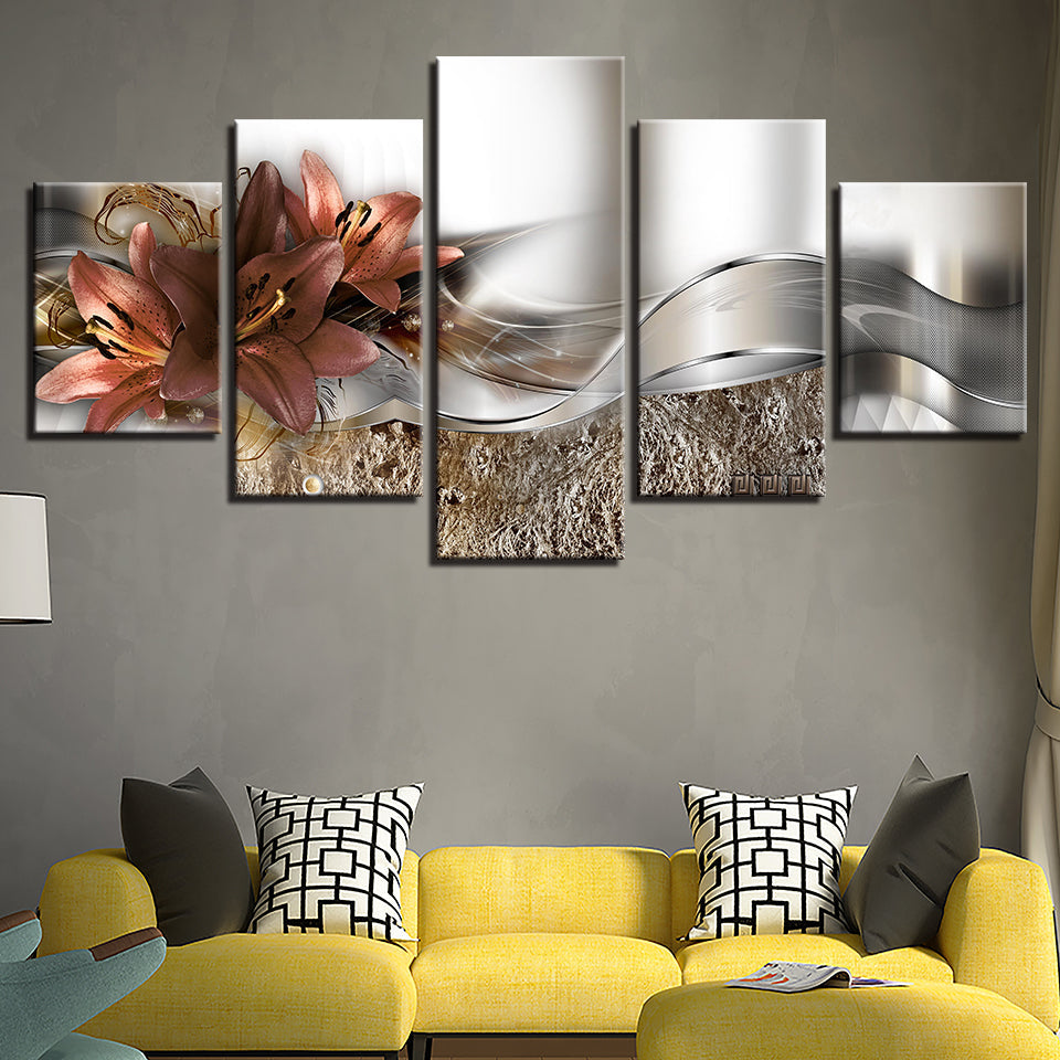 Timeless Peach Lilies 5 Piece - Canvas Wall Art Painting